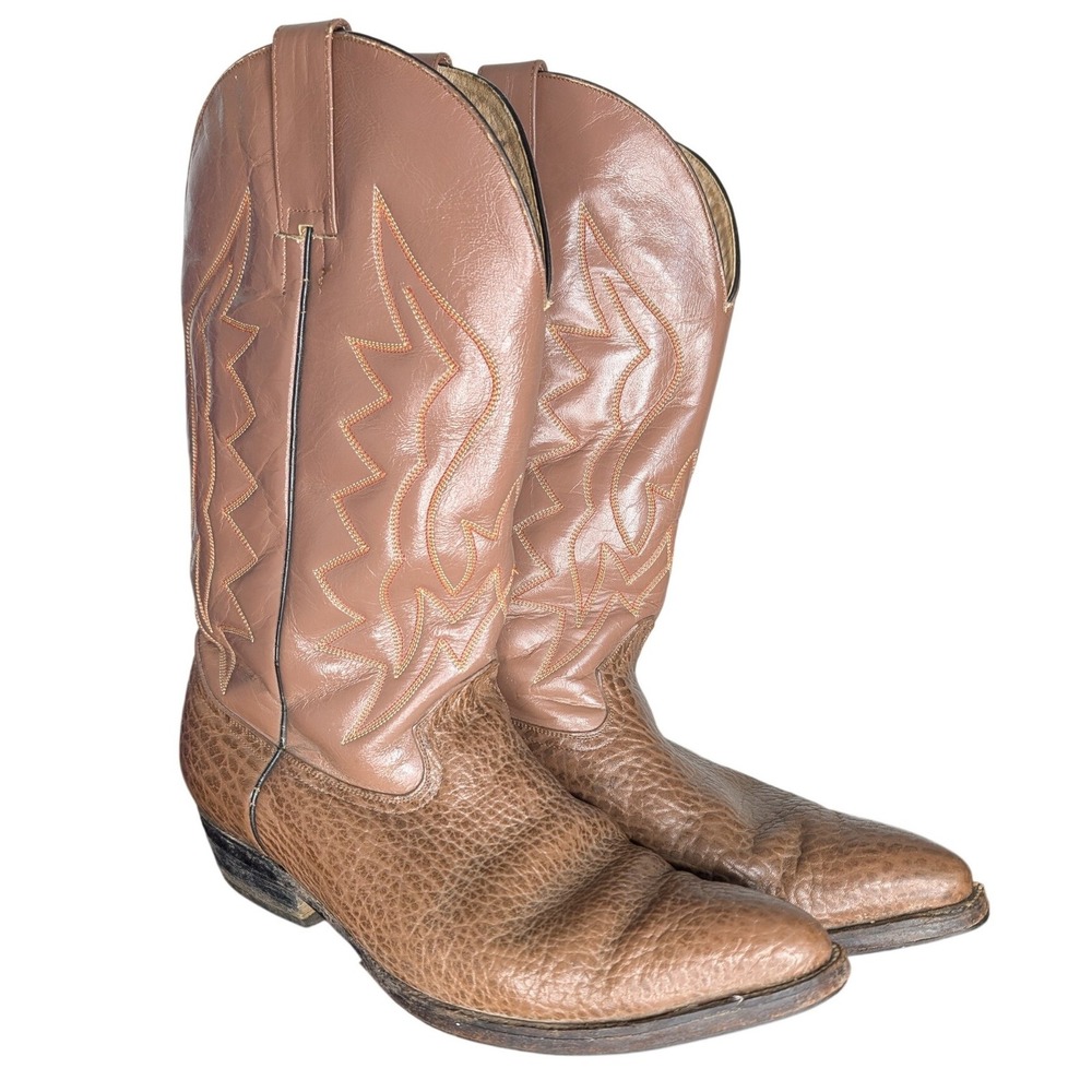 Vintage Botas Artillero Sz 12 western cowboy boots brown decorative stitching
